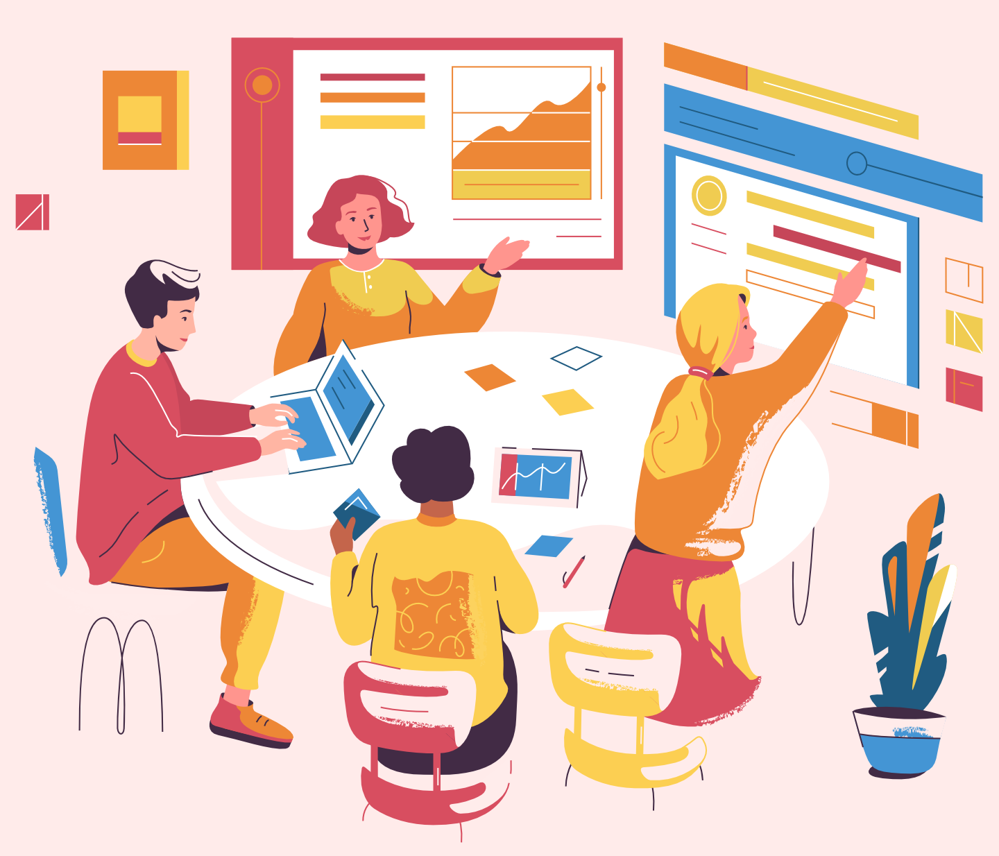 Illustration featuring other professionals in a meeting.